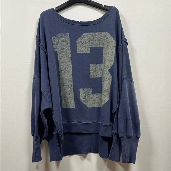 Free People Camden Graphic Pullover Sweatshirt Navy Combo 13 Size Medium - Picture 2 of 14